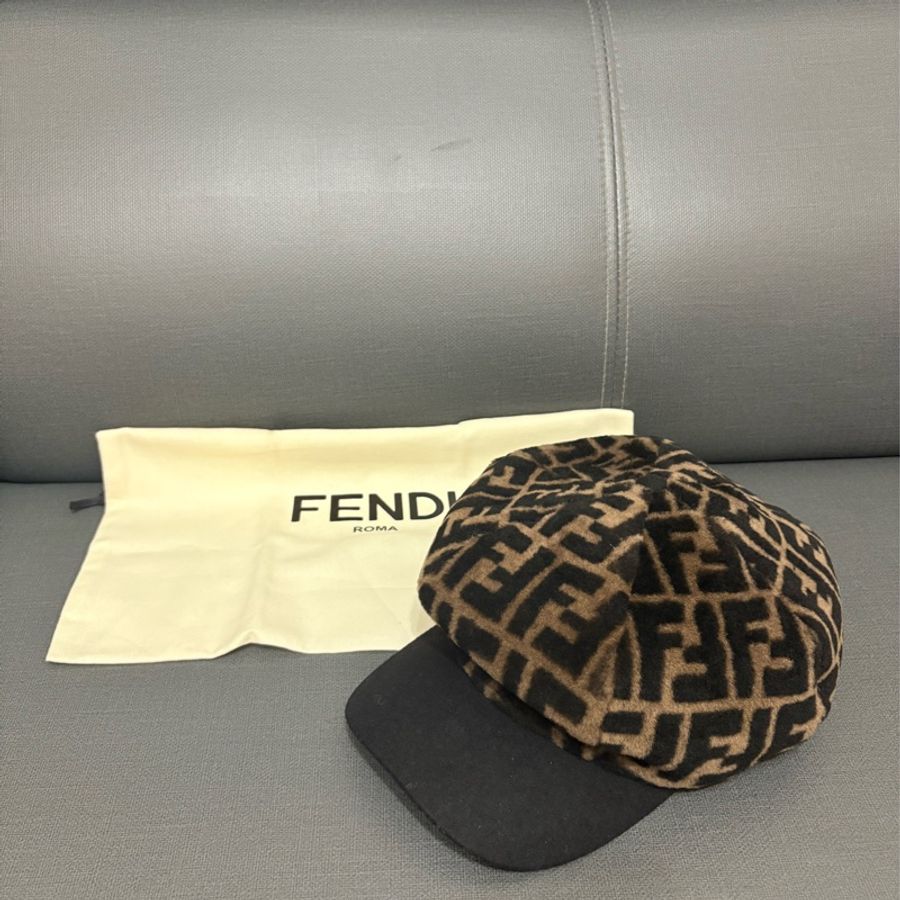 FENDI 棕色羊毛棒球帽報童帽 S號(57公分)-0