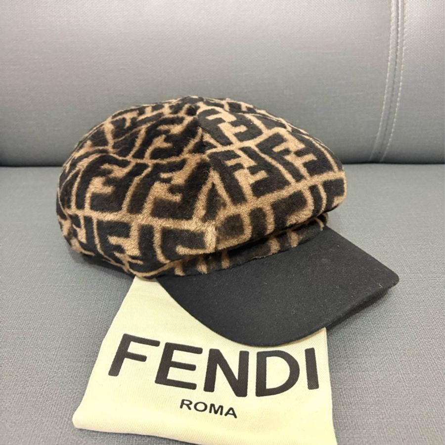 FENDI 棕色羊毛棒球帽報童帽 S號(57公分)-1