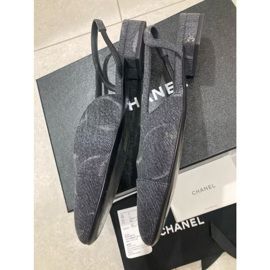 香奈兒Chanel黑牛仔後繫帶平底鞋 二手商品 尺寸39-1
