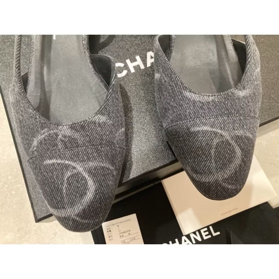 香奈兒Chanel黑牛仔後繫帶平底鞋 二手商品 尺寸39-3