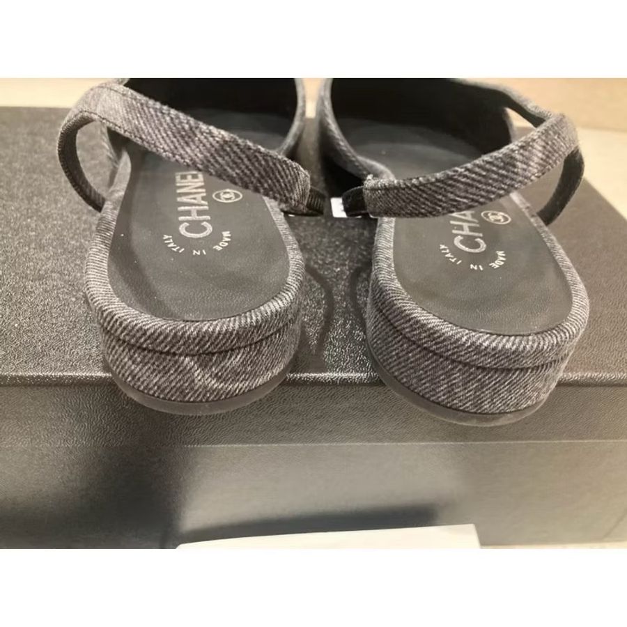香奈兒Chanel黑牛仔後繫帶平底鞋 二手商品 尺寸39-4