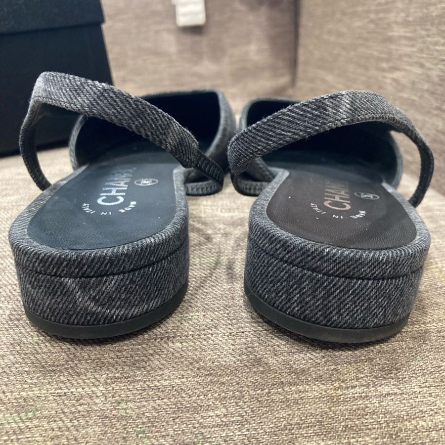 香奈兒Chanel黑牛仔後繫帶平底鞋 二手商品 尺寸39-6