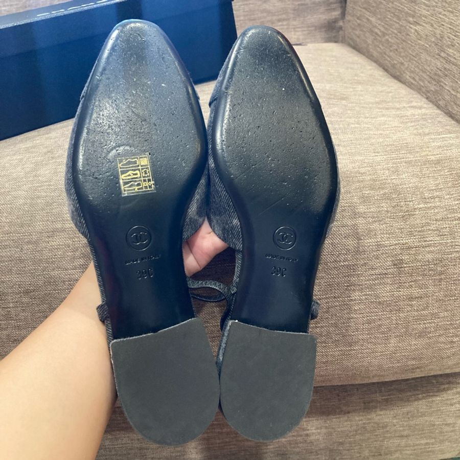 香奈兒Chanel黑牛仔後繫帶平底鞋 二手商品 尺寸39-8