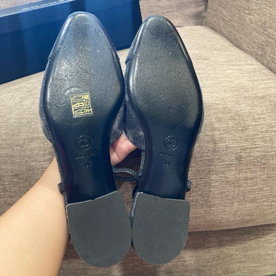 香奈兒Chanel黑牛仔後繫帶平底鞋 二手商品 尺寸39-11