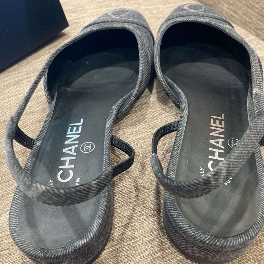 香奈兒Chanel黑牛仔後繫帶平底鞋 二手商品 尺寸39-12