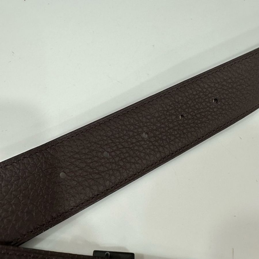 hermes 啞光黑BOX皮拼咖啡色TOGO皮 H字皮帶 100x3.5-7