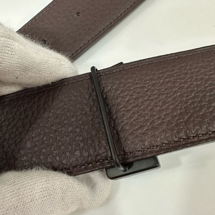 hermes 啞光黑BOX皮拼咖啡色TOGO皮 H字皮帶 100x3.5-8