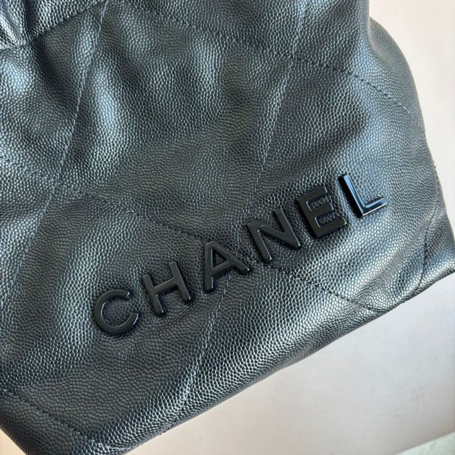 ::CHANEL:: 22 BAG AS3980黑荔枝牛皮黑LOGO金鍊MINI 22BAG金鏈兩用斜背包-1