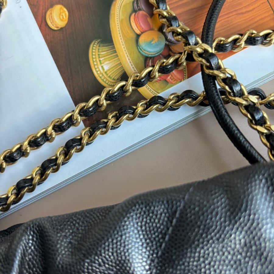 ::CHANEL:: 22 BAG AS3980黑荔枝牛皮黑LOGO金鍊MINI 22BAG金鏈兩用斜背包-3