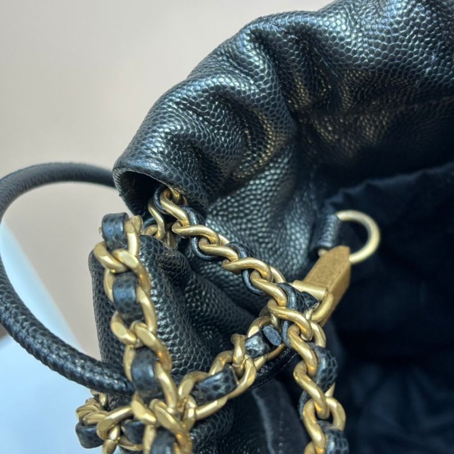 ::CHANEL:: 22 BAG AS3980黑荔枝牛皮黑LOGO金鍊MINI 22BAG金鏈兩用斜背包-15
