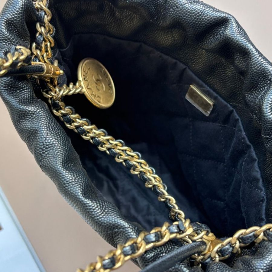 ::CHANEL:: 22 BAG AS3980黑荔枝牛皮黑LOGO金鍊MINI 22BAG金鏈兩用斜背包-18