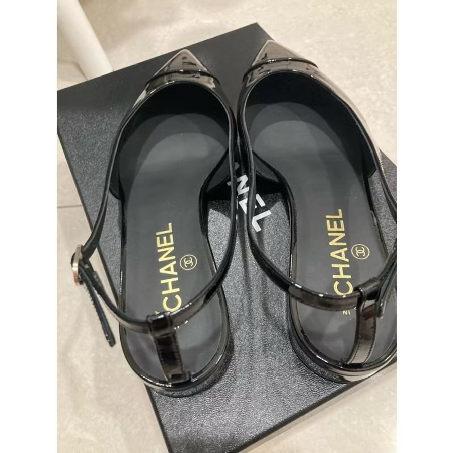 香奈兒 chanel23k 全黑 漆皮 尖頭後繫帶鞋 全新 尺寸38.5-6