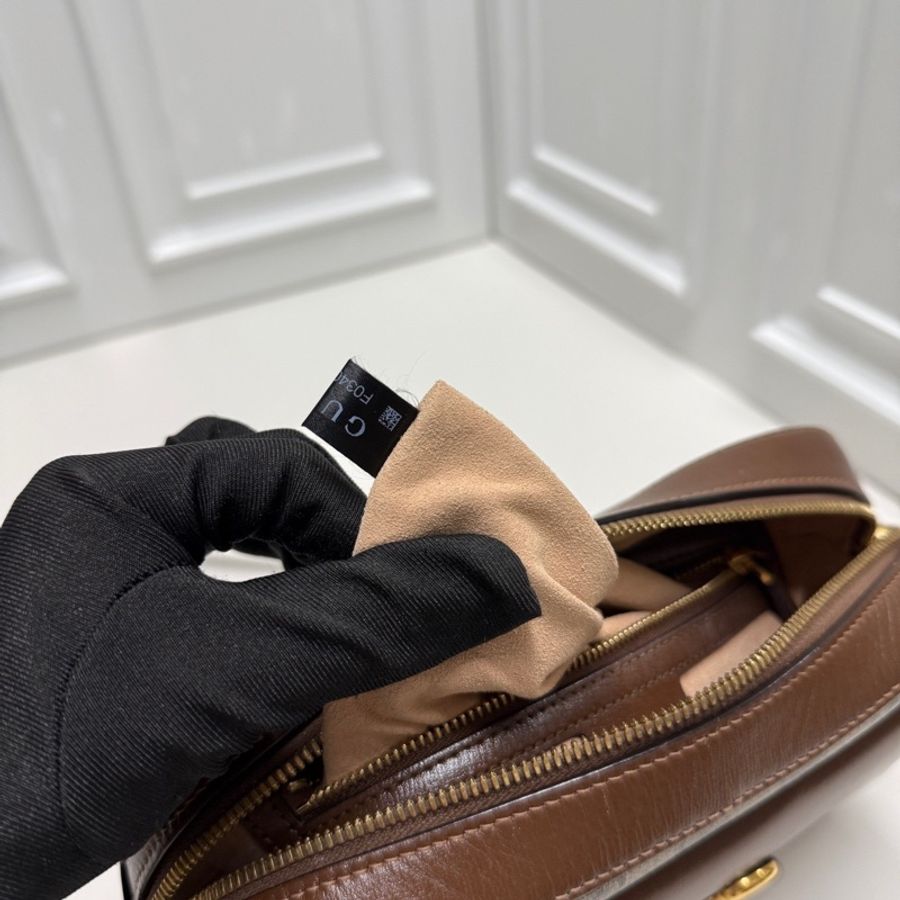 98新GUCCI/古馳 Horsebit 1955 金色馬銜扣老花滿印拉鍊開合 帆布拼皮 相機包-10