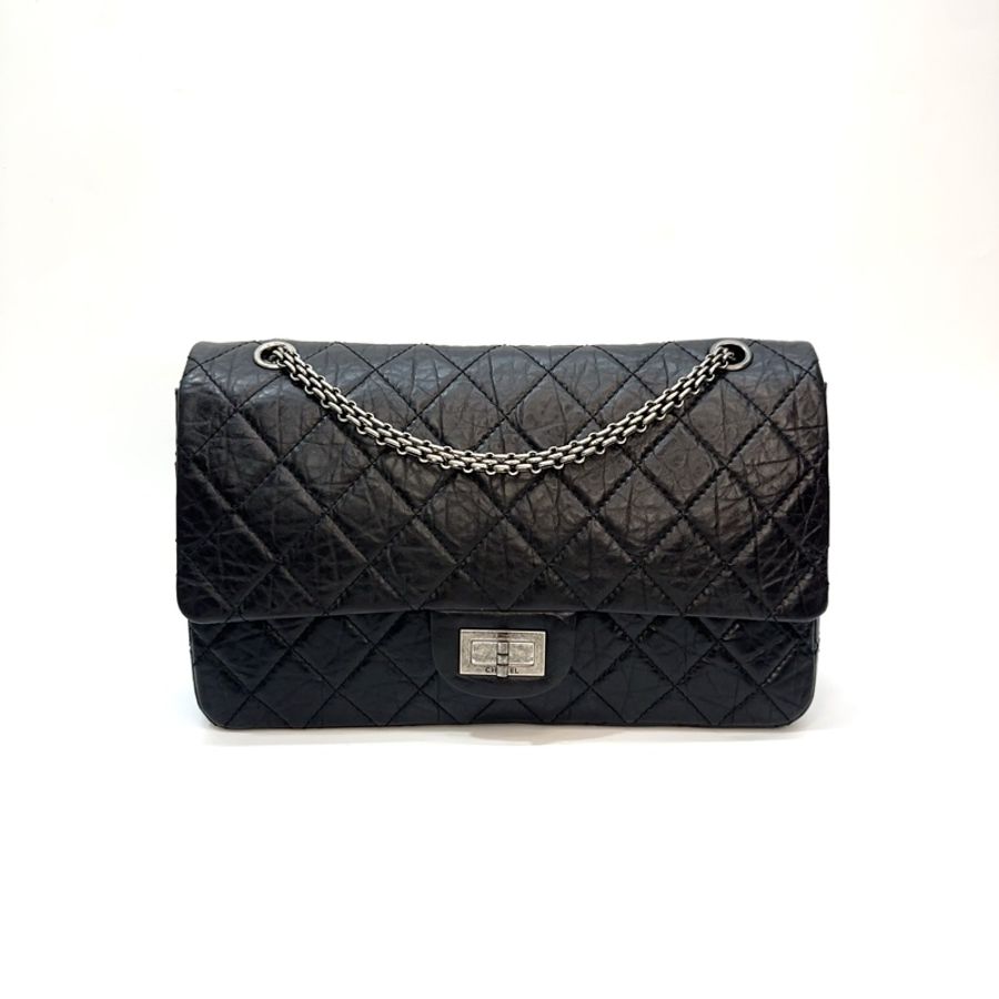 Chanel 黑色復刻牛皮霧銀釦Max 2.55肩斜包 AS37590-0