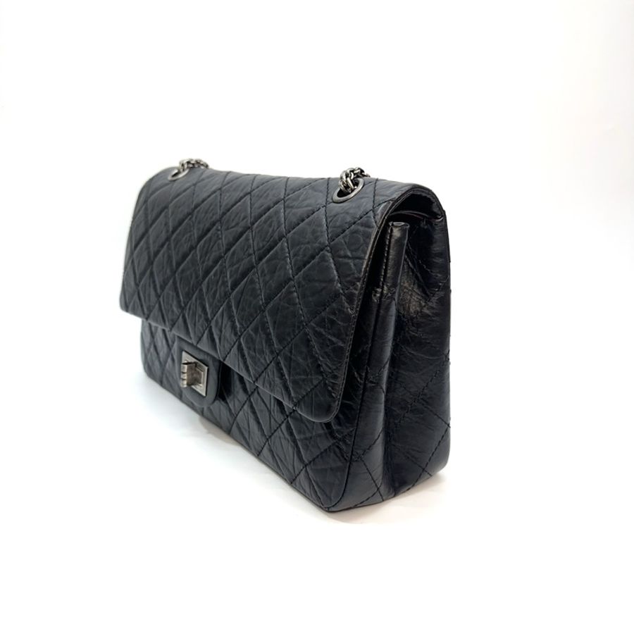 Chanel 黑色復刻牛皮霧銀釦Max 2.55肩斜包 AS37590-3