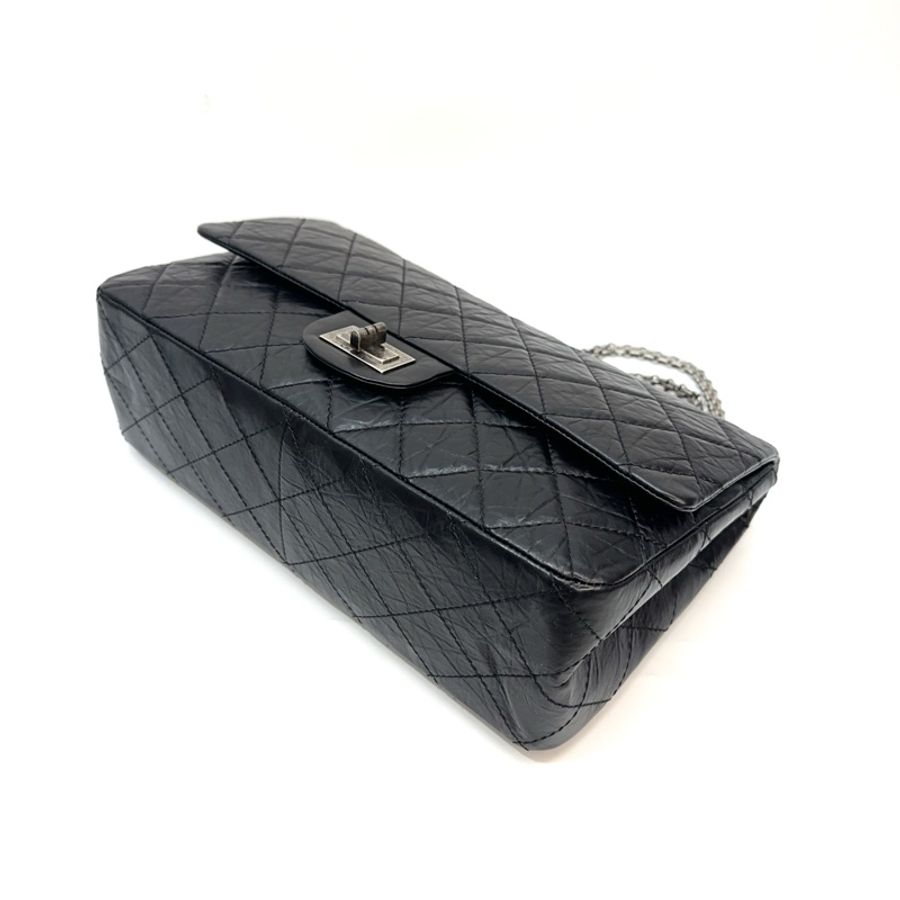 Chanel 黑色復刻牛皮霧銀釦Max 2.55肩斜包 AS37590-6