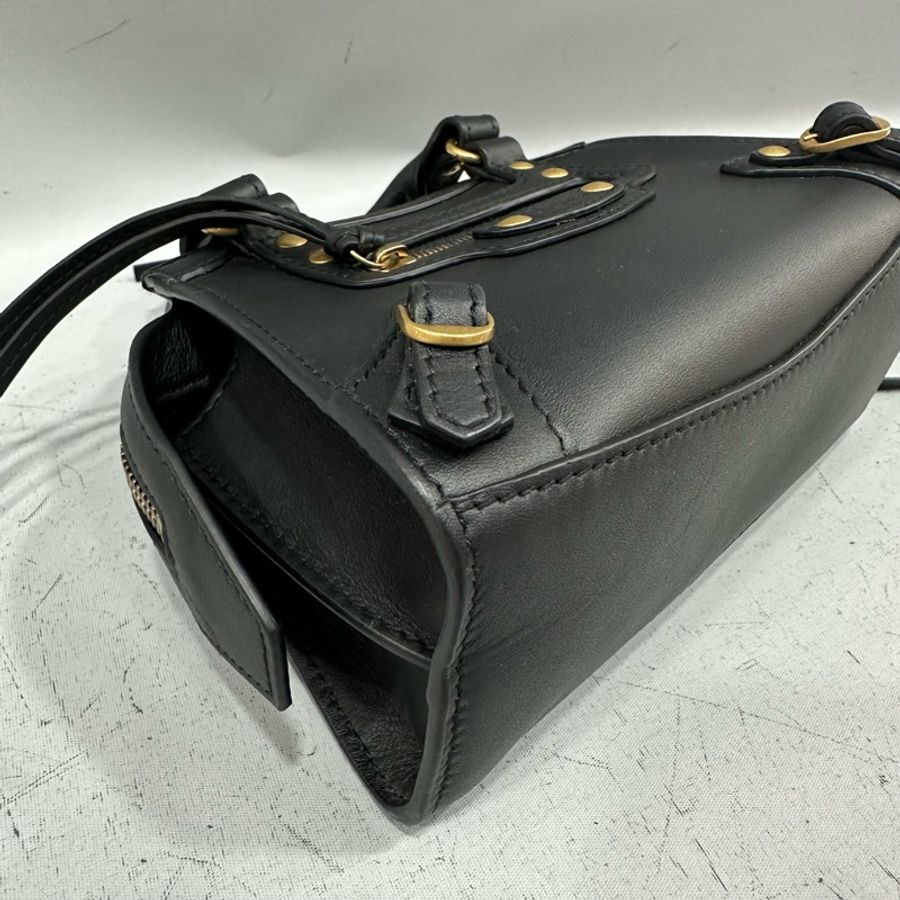 balenciaga 638527黑皮金釦迷你機車包 小廢包-7