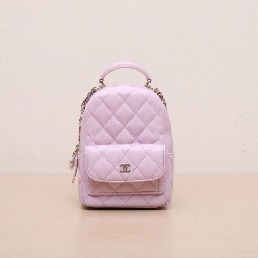 CHANEL(香奈兒) 24C 手提前口袋雙肩包 13cm 粉色 荔枝 鐳射標 金扣-0