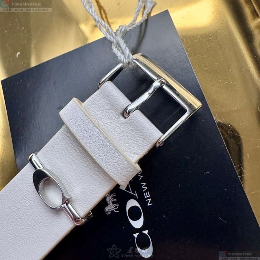 COACH手錶,編號CH00249,36mm銀圓形精鋼錶殼,銀白色簡約, 中二針顯示錶面,白真皮皮革錶帶款,立體感十足!-7