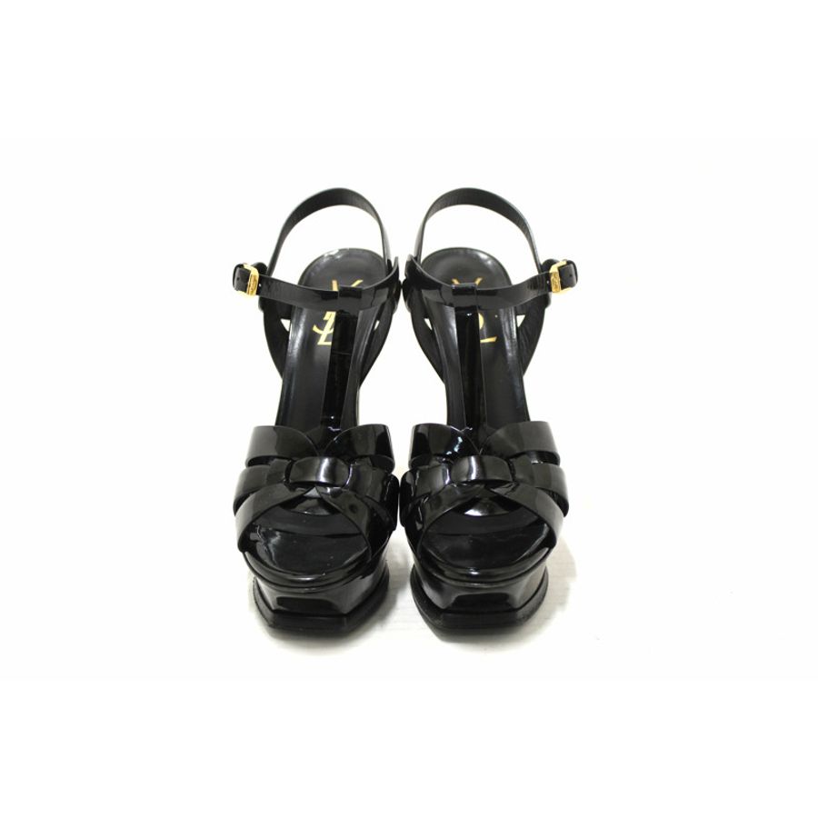 Yves Saint Laurent YSL Black Patent Leather Tribute Platform Sandals Size 37-1