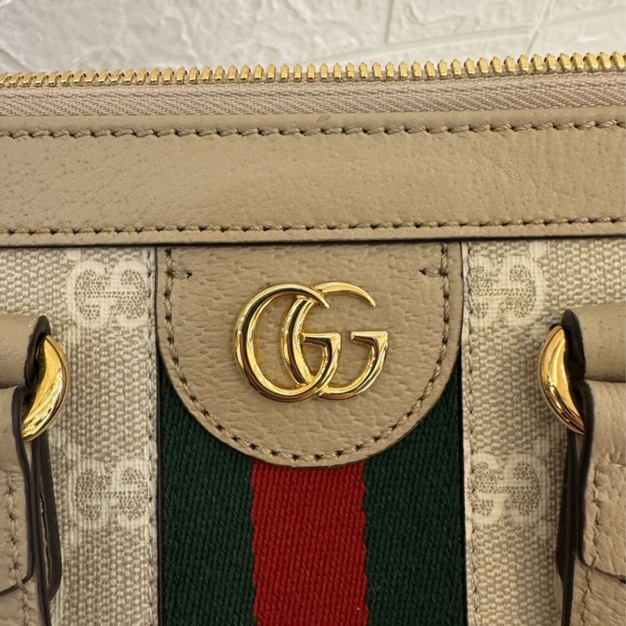 Gucci白色pvc紅綠織布手提兩用包-24