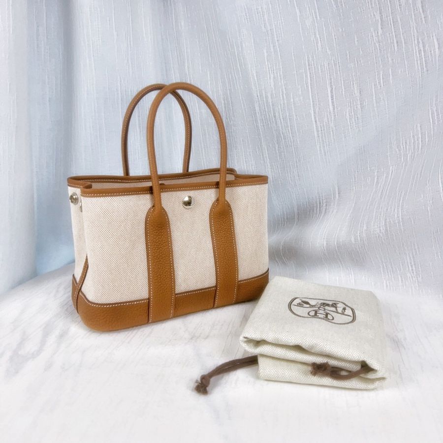 全新 愛馬仕/Hermes mini garden party 金棕配米 银扣 k刻度-1