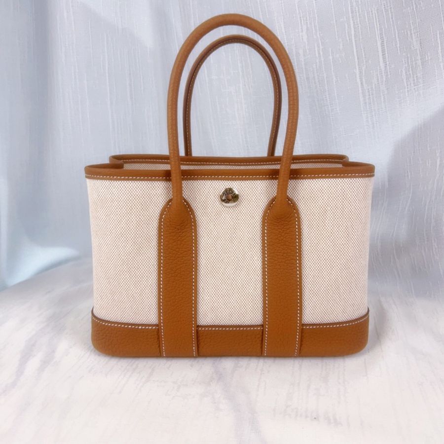 全新 愛馬仕/Hermes mini garden party 金棕配米 银扣 k刻度-2
