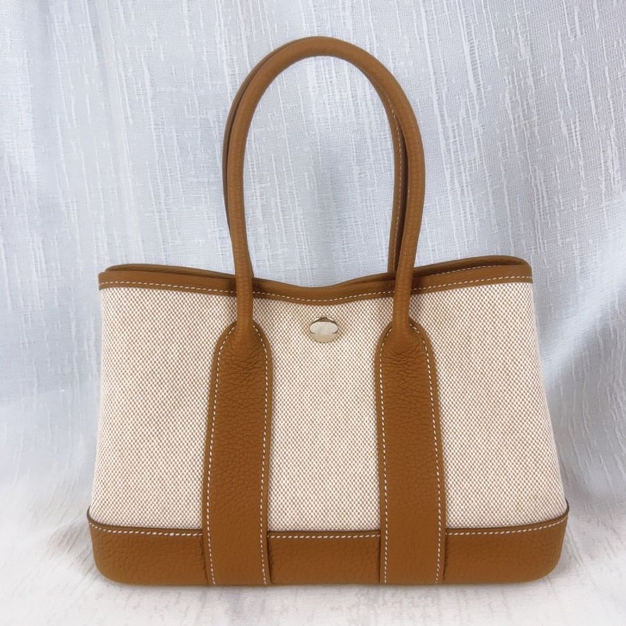 全新 愛馬仕/Hermes mini garden party 金棕配米 银扣 k刻度-3
