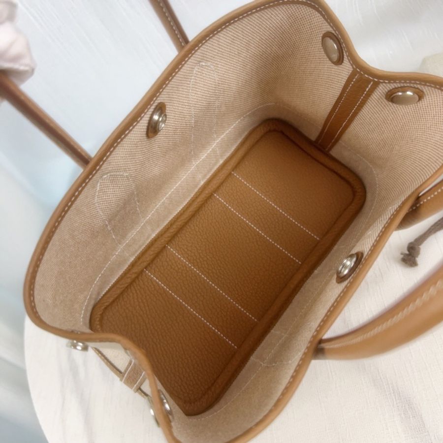 全新 愛馬仕/Hermes mini garden party 金棕配米 银扣 k刻度-4