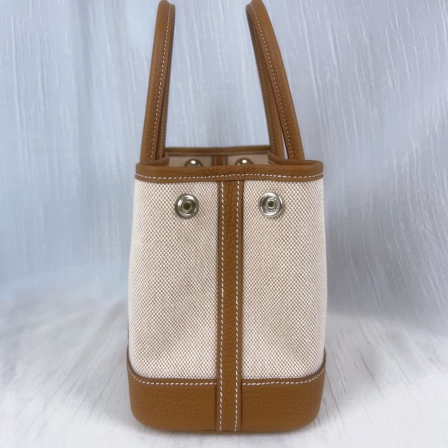 全新 愛馬仕/Hermes mini garden party 金棕配米 银扣 k刻度-7