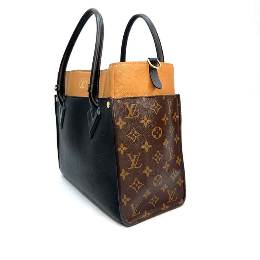 LV 黑牛皮拚老花金釦On my side MM手提斜背包 M58323-3