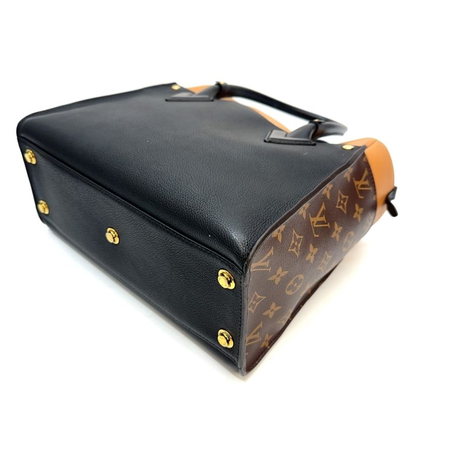LV 黑牛皮拚老花金釦On my side MM手提斜背包 M58323-6