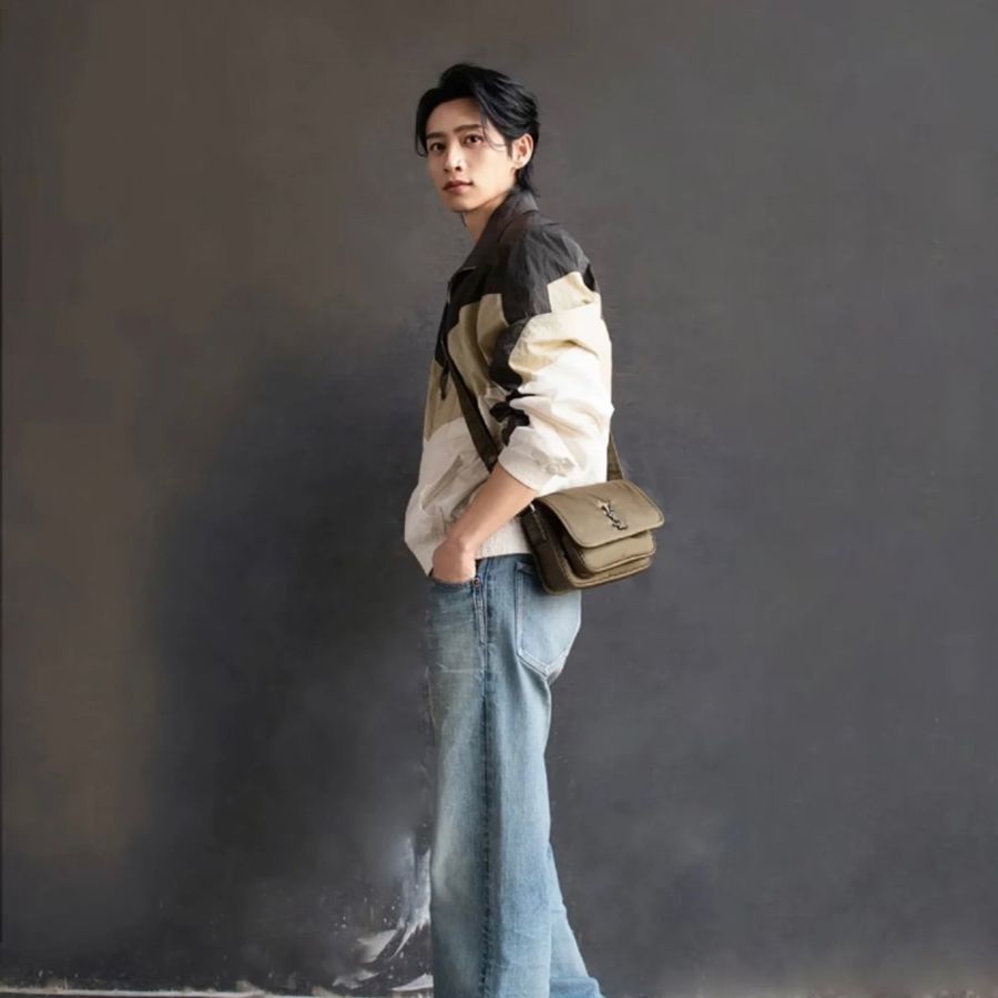 YSL Niki Messenger 可調節肩帶按扣開合 單肩斜挎包 小號 軍綠色-1