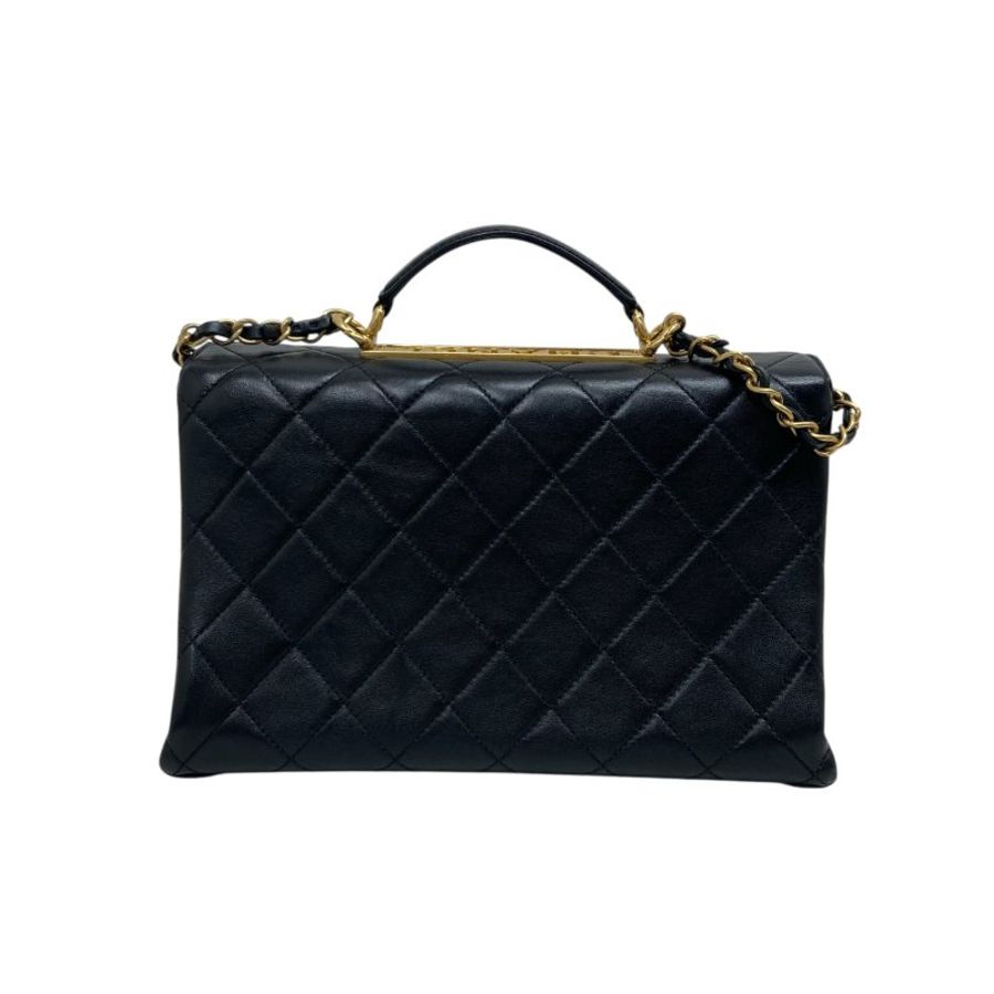 【CHANEL】黑色 Lambskin 金扣 手柄鏈條包 Chain Shoulder Bag（二手） J2541-2