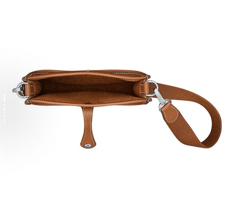 HERMES愛馬仕 Mini Evelyne 16 伊芙琳銀扣 Clemence牛皮 單肩斜挎包 金棕色-4
