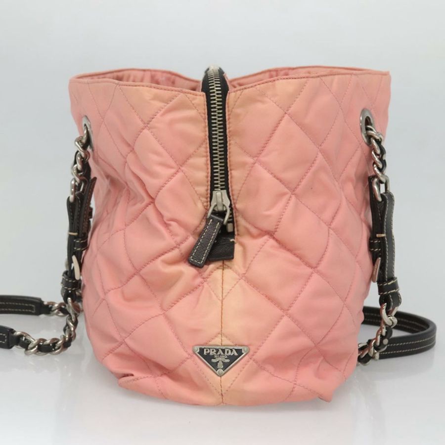 【日本直送】PRADA 尼龍粉紅銀色鏈條單肩包 正品 125615-2