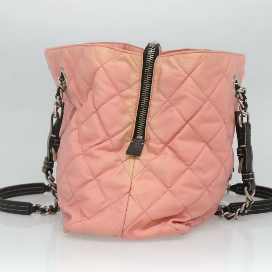 【日本直送】PRADA 尼龍粉紅銀色鏈條單肩包 正品 125615-3