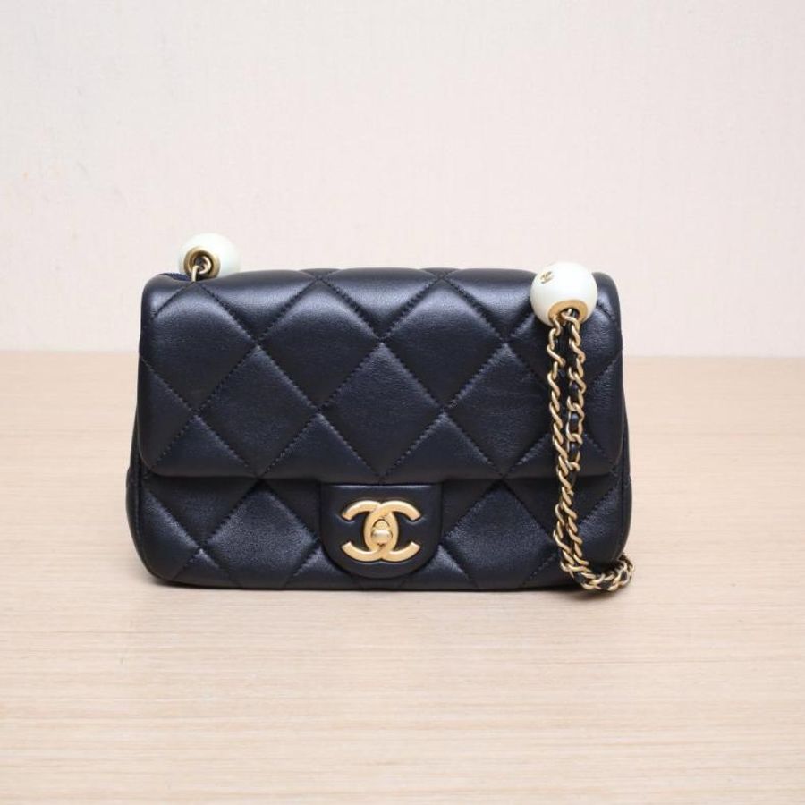 CHANEL(香奈兒) 24S CF 大mini 湯圓調節扣鏈條 黑色 晶片開 金扣 菱格紋-0