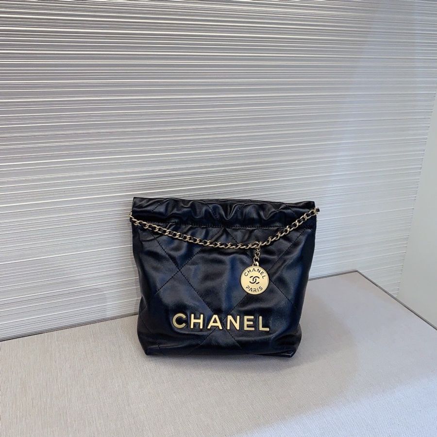 99新 CHANEL香奈儿 22bag迷你黑金垃圾袋 24年小票 黑金经典+垃圾袋真香 顶级小牛皮耐磨抗造!-1