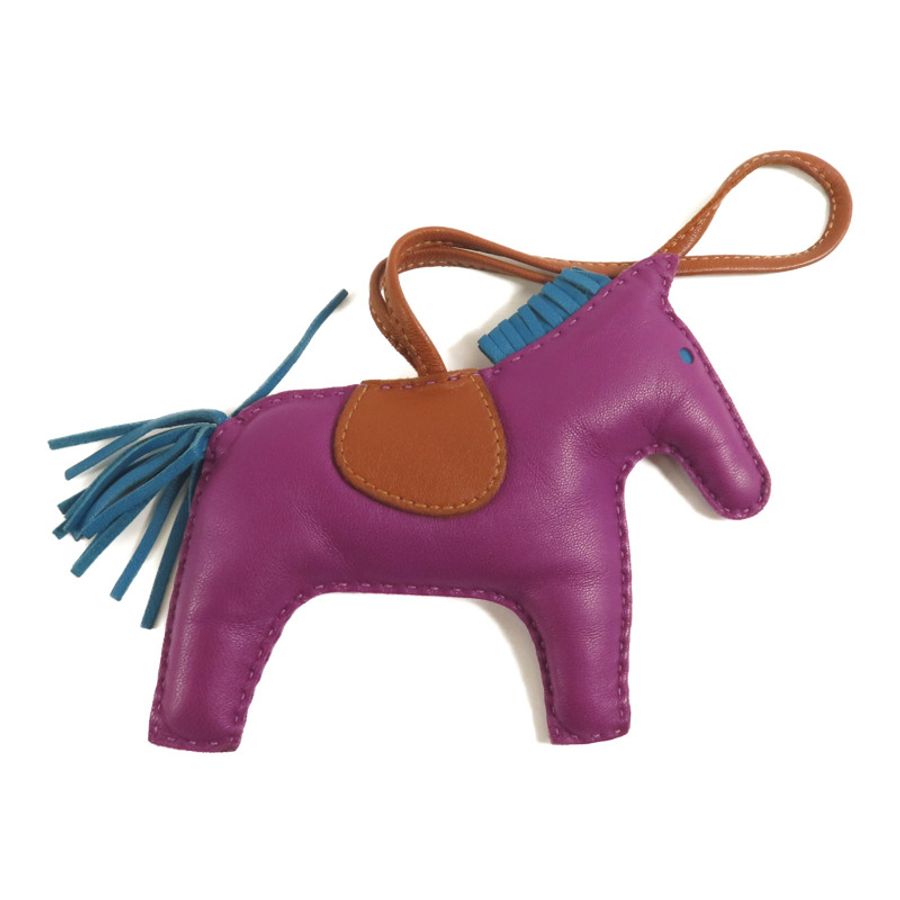 HERMES Milo皮革Rodeo GM掛飾Anemone/Bleu Izmir-1