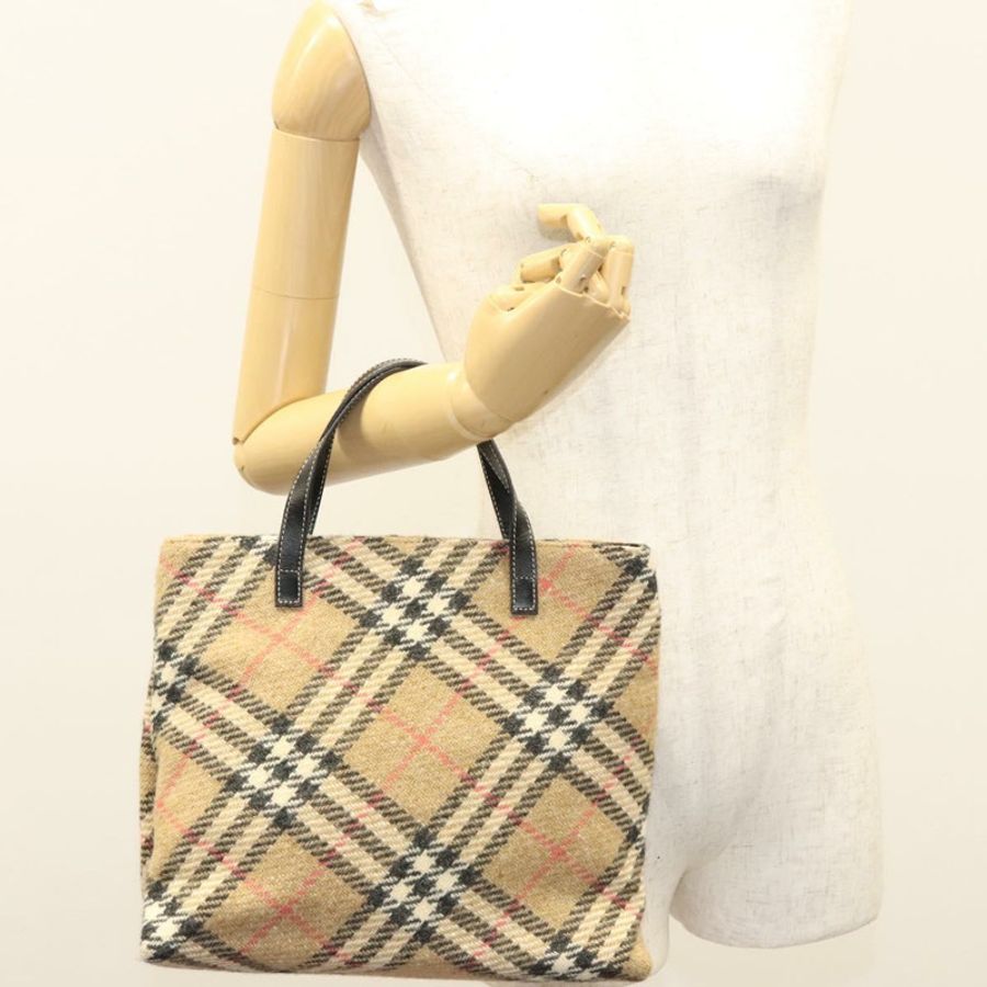 【日本直送】BURBERRY Nova 格紋手提包 羊毛 米色 金色 正品 124760-19