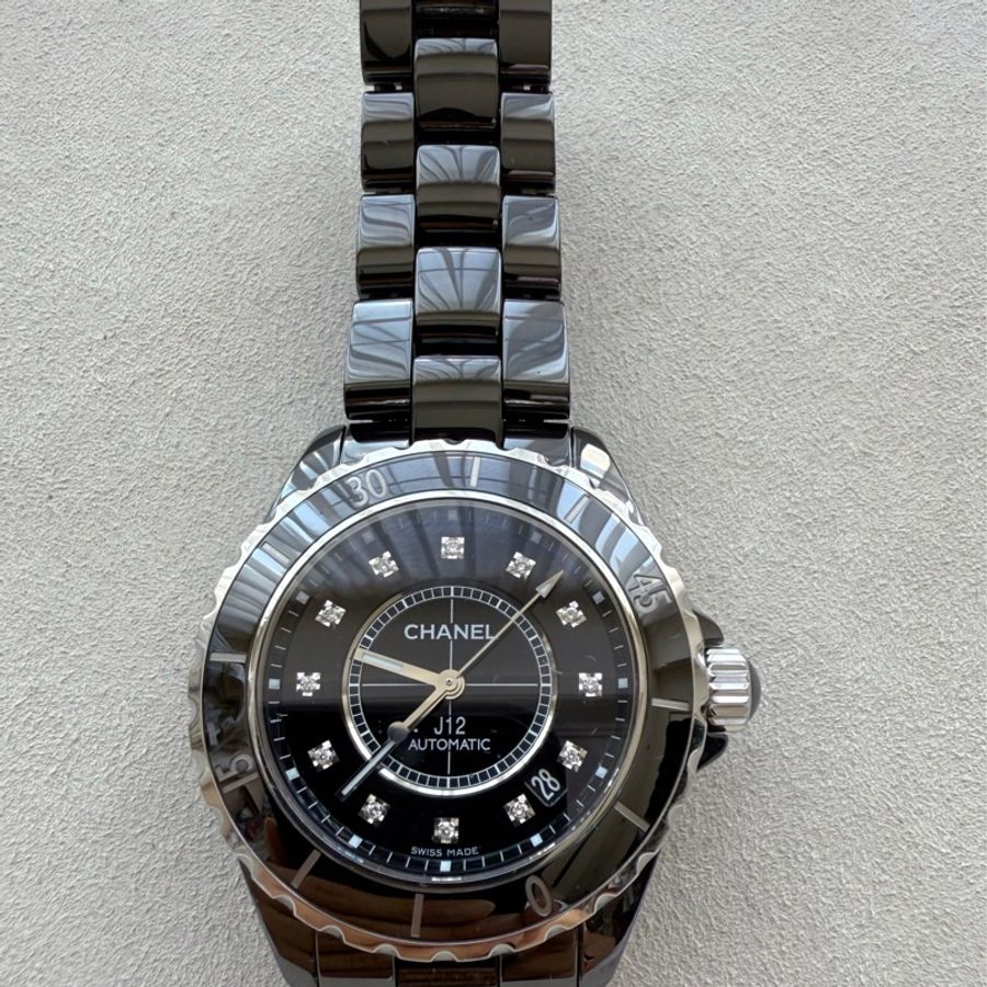 CHANEL J12 黑色陶瓷 33MM 12顆鑽 自動上鍊 時尚經典-1