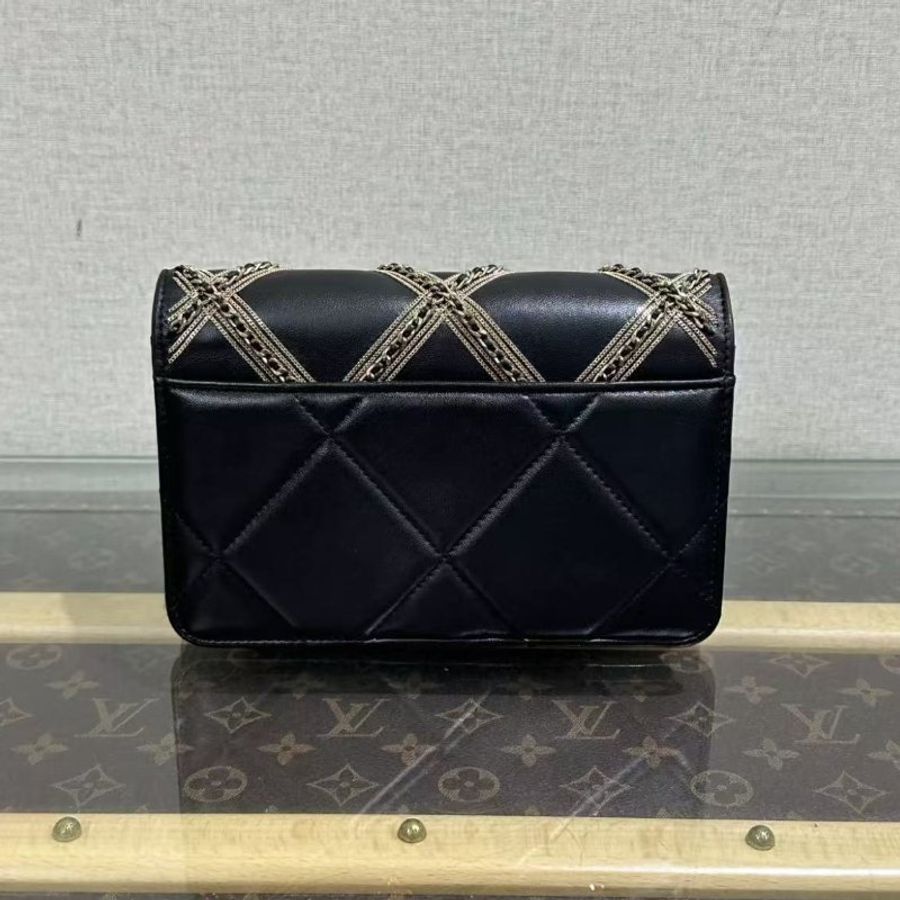 ✨CHANEL 22P黑金皮穿鏈菱格紋woc鍊條包19*12*4 98新配件盒子塵袋購證-5