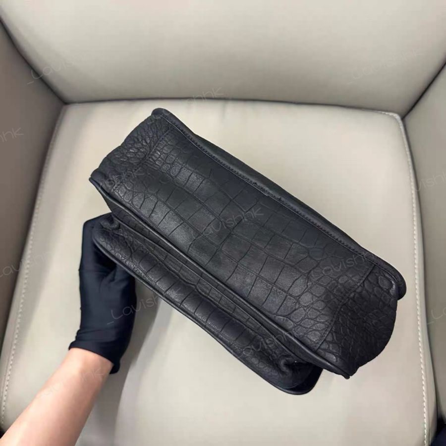 YSL Niki黑色磨砂 麂皮鰐壓紋 中號-4