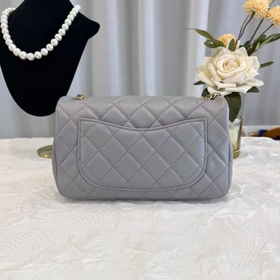 Chanel 21B 灰色羊皮金球cf大mini 21年 芯片款20*13*99新配件塵袋-6