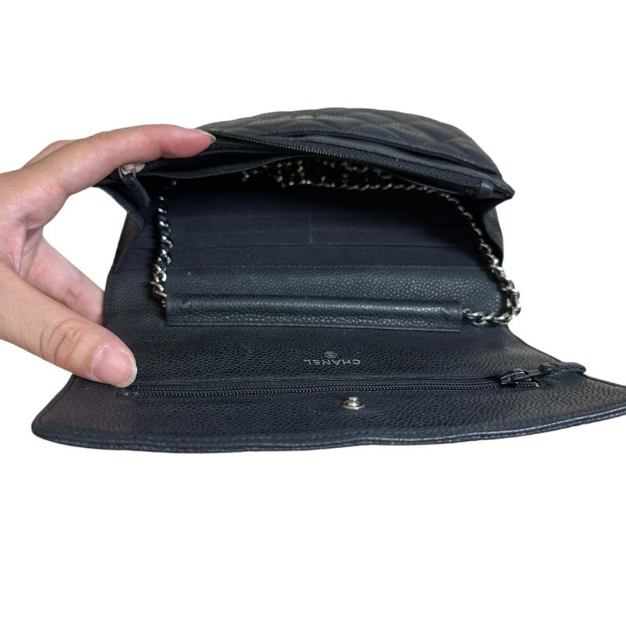 【CHANEL】Caviar 魚子醬皮革 Wallet On Chain 黑色 金扣 WOC 鍊條錢包（二手）F2373-3