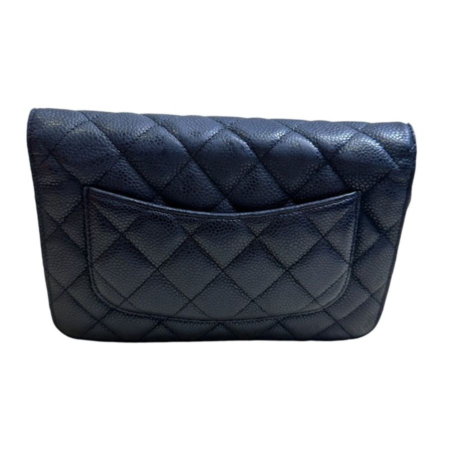 【CHANEL】Caviar 魚子醬皮革 Wallet On Chain 黑色 金扣 WOC 鍊條錢包（二手）F2373-5