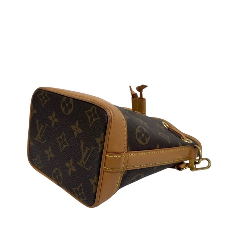 【LOUIS VUITTON】Monogram 啡色老花 Noé Nano 水桶包 金扣款 M81266 附晶片(二手)L0687-5