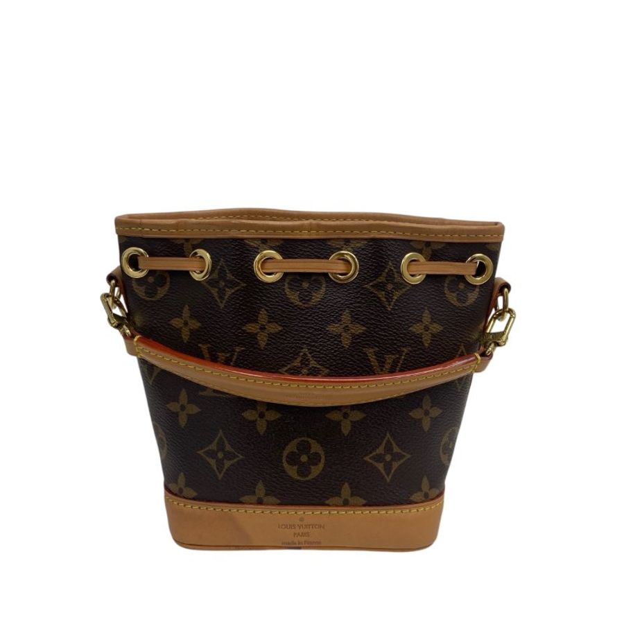 【LOUIS VUITTON】Monogram 啡色老花 Noé Nano 水桶包 金扣款 M81266 附晶片(二手)L0687-11