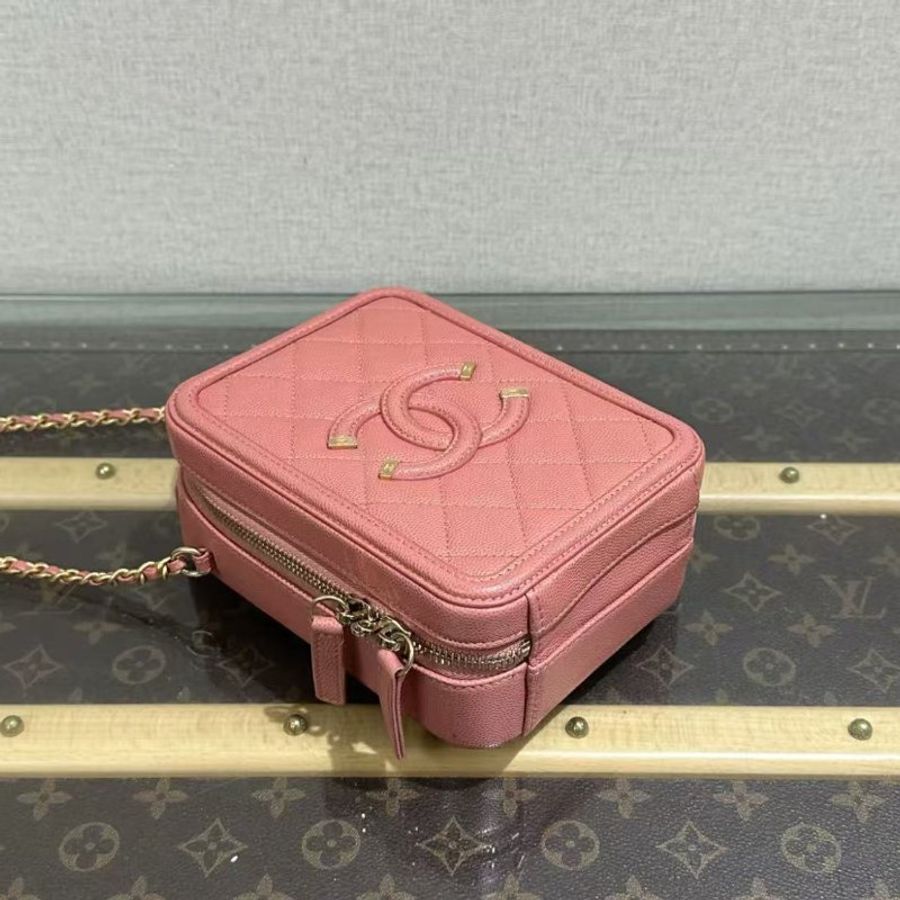 ✨CHANEL 粉金牛皮相機肩背斜背包13*17*7 98新配件塵袋保卡-3